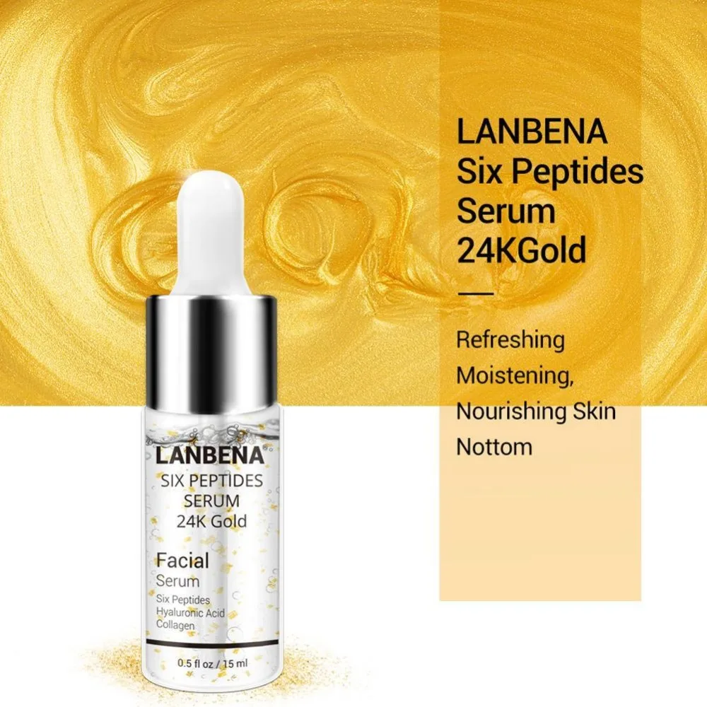 LANBENA Витамин С+ шесть сыворотка с пептидами 24K золото+ Гиалуроновая кислота Сыворотка против старения морщин увлажняющая отбеливание Уход за кожей