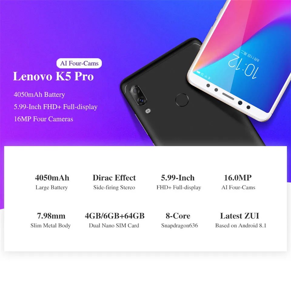 Lenovo K5 Pro смартфон с 5 99-дюймовым дисплеем восьмиядерным процессором Snapdragon ОЗУ 6 ГБ