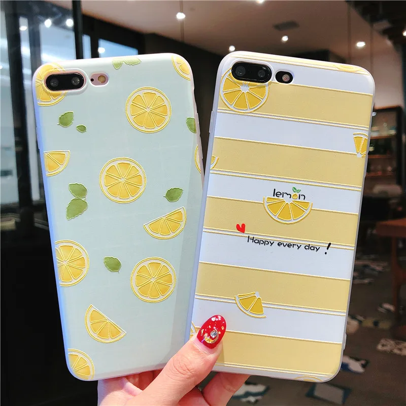 Fashion Cool Sumer 3D Lemon Fruit Design Patterned Soft TPU Frame Case for iphone8 7 6 6S PLUS X 5S 5 SE |