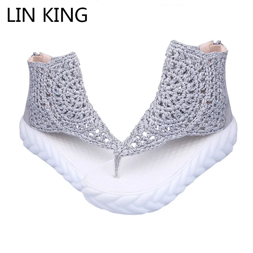 LIN KING/новые женские сандалии гладиаторы Летние туфли на танкетке с цветочным