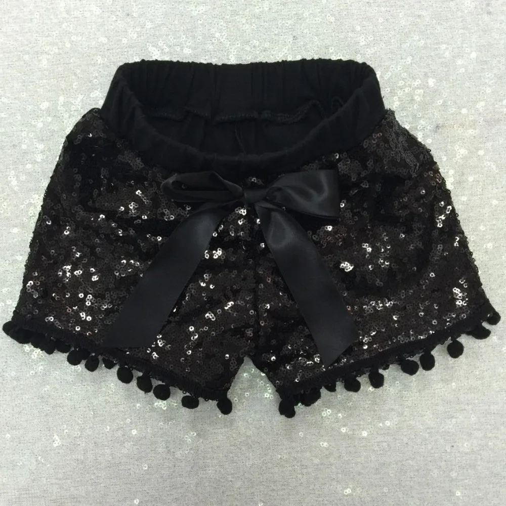 Большая распродажа летние шорты для девочек с помпонами черные стразы со