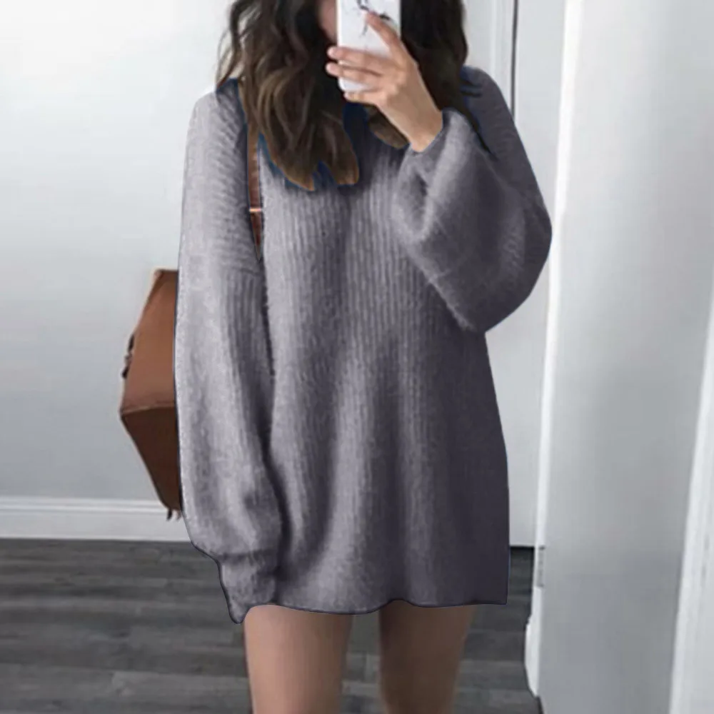 Модные женские осенне-зимние однотонные свободные пуловеры с круглым вырезом