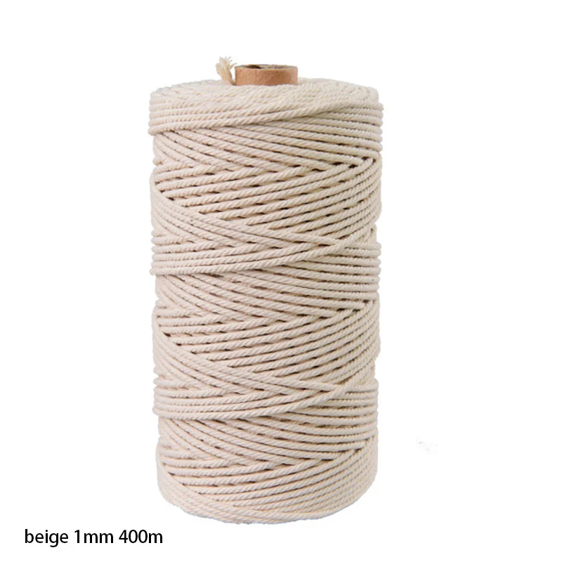 beige 1mm 400m Ручная работа, сделай сам, бежевый мягкий хлопковый шнурок, веревка из натурального хлопка, диаметр 1 мм, скрученный шнур, 1 рулон макраме - Цвет: beige 1mm 400m