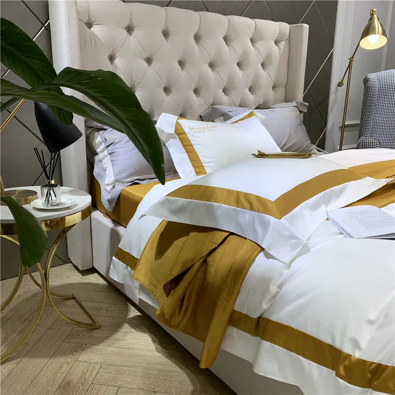 New 60S egyptian Cotton Bedlinen Luxury bedclothes Bedcover Silk ribbon Duvet Cover Bedding Set queen king size bed set | Дом и сад
