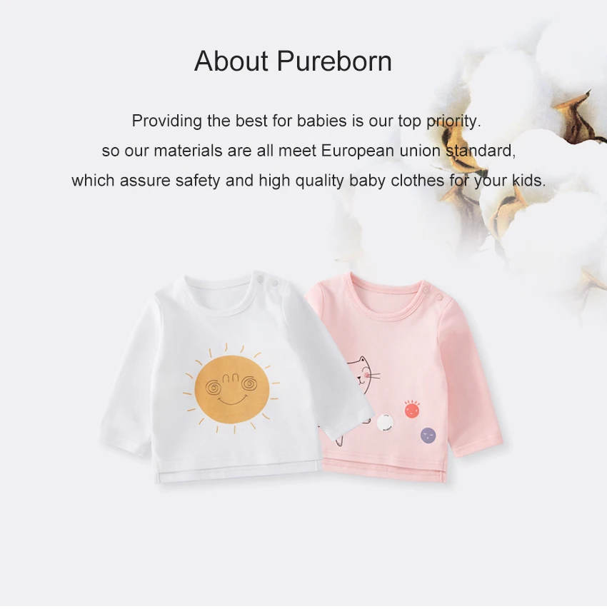 Pureborn/Одежда для новорожденных детей; одежда для маленьких мальчиков и девочек; Повседневная футболка с длинными рукавами и рисунком; блузка; повседневная одежда
