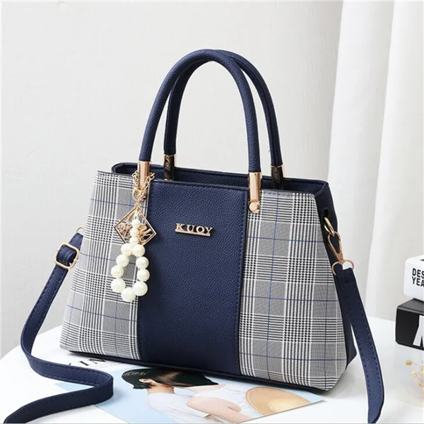 dark blue Gusure горячая Распродажа клетчатая Лоскутная сумка для леди женская сумка большого размера Женская сумка через плечо сумка-тоут с орнаментом - Цвет: dark blue