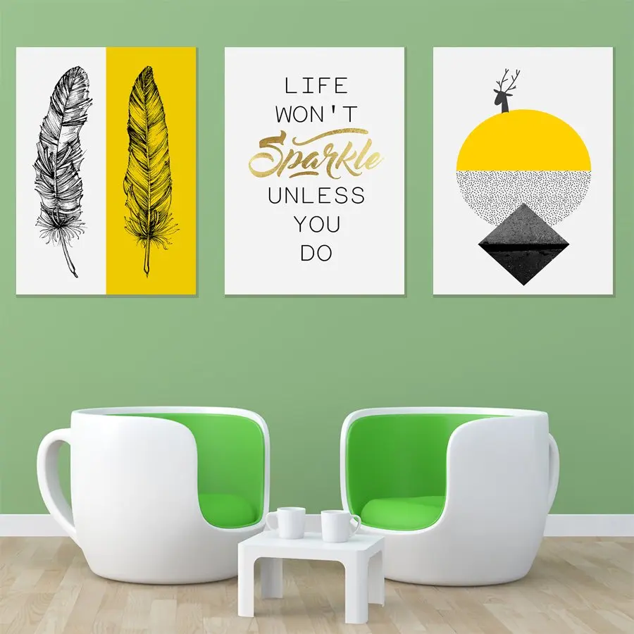 Sketch Feathers And Deer Heads HD Print Canvas Paintings Wall Artwork Prints Picture Home Decor for Living Room | Дом и сад