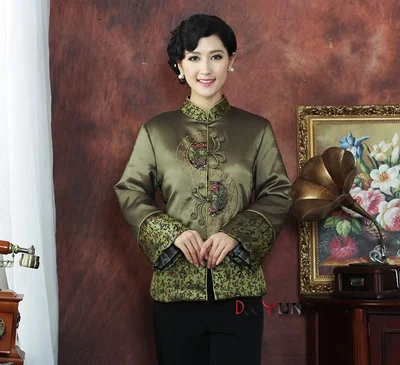 

Chinese Traditional Winter Coat Women's Satin Dark red/Green Jacket M-4XL