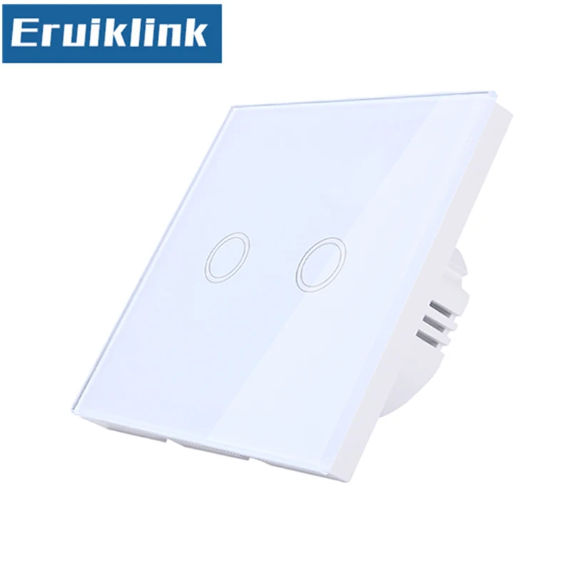 2gang White Switch ЕС/Великобритания Стандартный настенный выключатель, 1/2/3 местный 1 позиционный с украшением в виде кристаллов Стекло Панель сенсорный светильник выключатель не может быть с дистанционным управлением - Цвет: 2gang White Switch