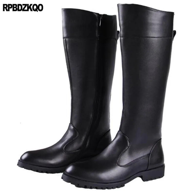 

Plus Size Military Combat Waterproof Italian Shoes European Mens Winter Boots Warm Black Runway Fur Riding Mid Calf Chunky Army