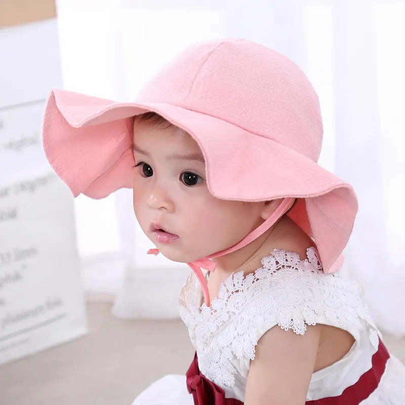 Pink Solid Hat Летний открытый детский козырек для девочки хлопок Солнцезащитный колпачок Детские панамки с цветами осенние детские шляпы, детские пляжные кепки с полями, солнце шляпа для девочек - Цвет: Pink Solid Hat