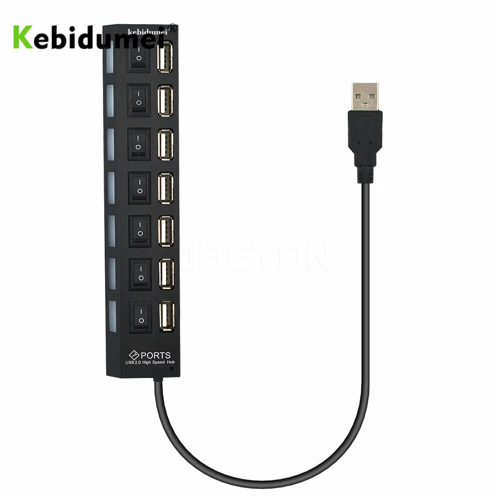 Kebidumei 7 портов высокоскоростной 5 Гбит/с USB концентратор переключатель со