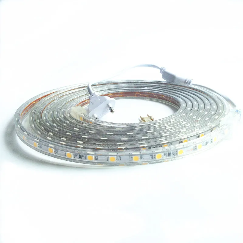 

Светодиодная лента SMD5050, водонепроницаемая гибкая лента IP67, 220 В перем. Тока, 60 светодиодов/м, 1 м/2 м/3 м/4 м/5 м/6 м/7 м/8 м/ 9 M/10 M/50 M/100 M + Вилка питания