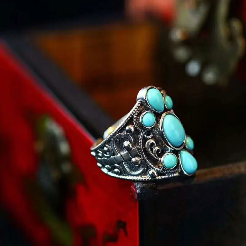 Кольца RADHORSE из серебра 925 для женщин, изысканное украшение, турквуаз, стиль Непала, ручная работа, стерлинговое серебро, регулируемые.