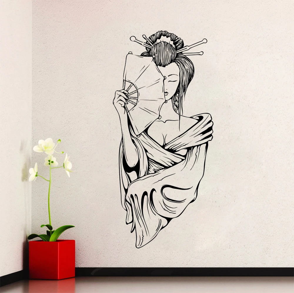 

Japanese Woman Wall Decal Artistic Portrait Wall Sticker Home Interior Design Decoration Removable Vinyl Poster For Wall AY1062