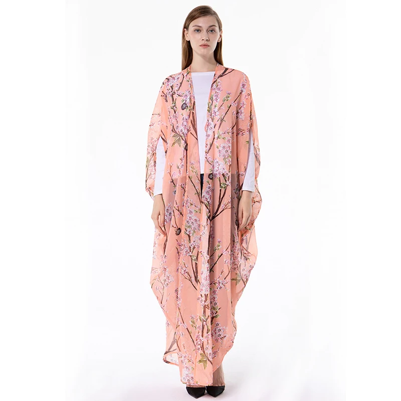 Размера плюс ropa mujer Boho abaya Дубай мусульманский корейский длинный рукав летучая мышь шифон Цветочный кимоно кардиган блузка женская одежда
