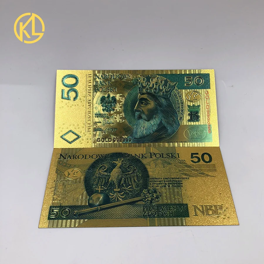 1 шт. польская злотая Золотая банкнота 50PLN с сумкой COA для partriotism ремесла коллекции и игры token money