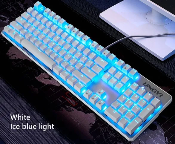 104 ключей LED Подсветка Механическая игровая клавиатура синий/черный переключатель мультимедиа приостановлено проводной USB компьютера keybooard для Gamer - Цвет: White Ice blue light