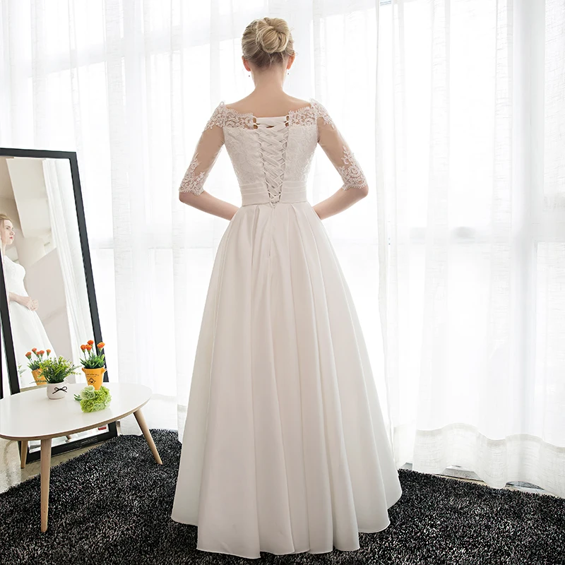 Красивые белые кружевные вечерние платья 2019 длинные с круглым вырезом для