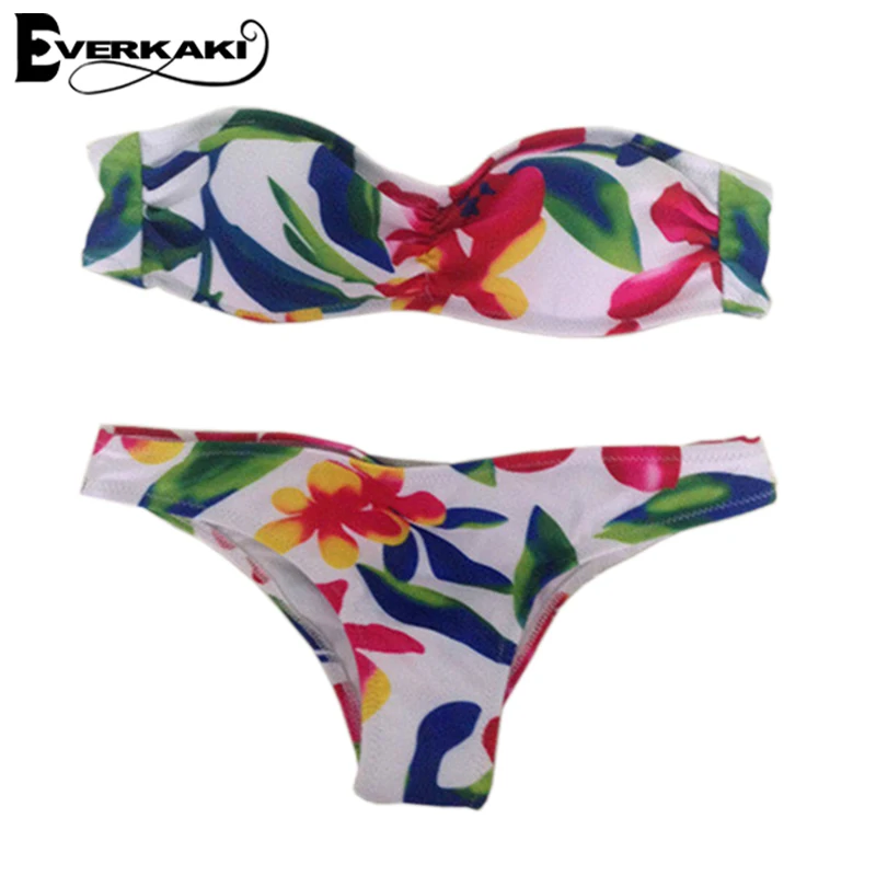 Everkaki печати Купальник бикини 2017 женская обувь пикантные Push Up Bra пляж ванный