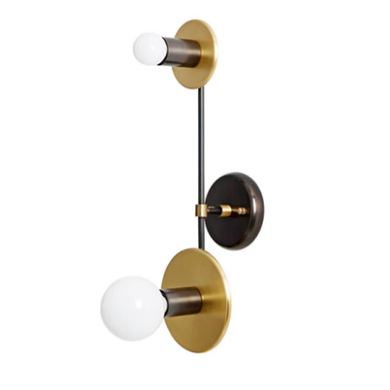 

Modern personality copper disk wall lamp Nordic for staircase mirror front DIY two head balck golden LED E27 lighting 220V