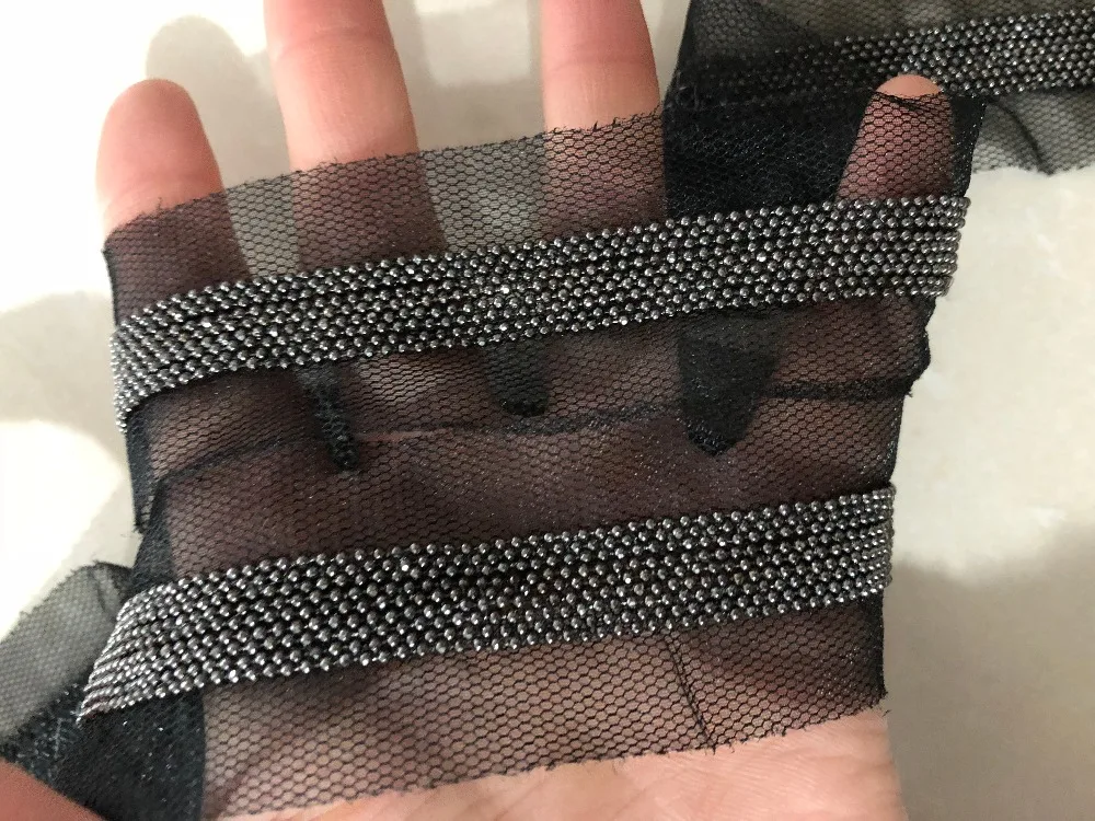 1Yard Black Beaded Metal Chain Mesh Lace Trim Sewing Craft Fabric Collar Applique Women Dress Guipure | Дом и сад