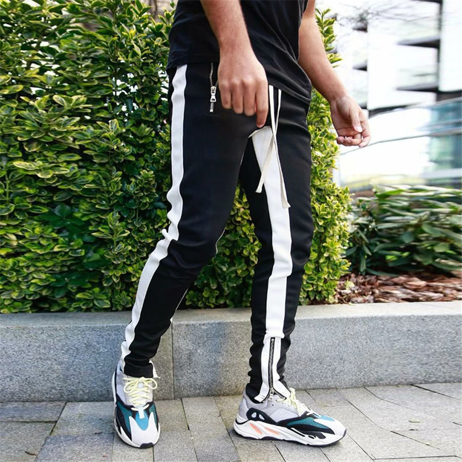 Stripe Joggers Штаны Для мужчин осень Повседневное спортивные штаны мужские туфли до лодыжки на молнии Узкие брюки одежда в стиле хип-хоп WG314