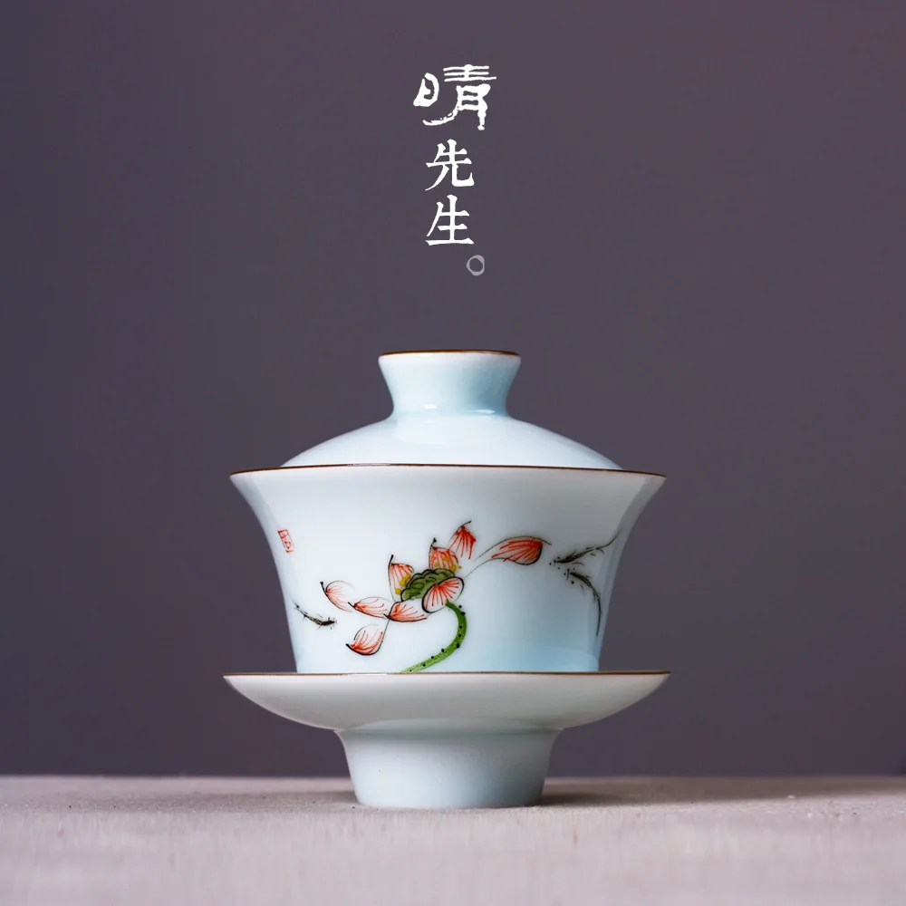 Цзиндэчжэнь Традиционная ручная роспись зеленый глазури миска с изображением