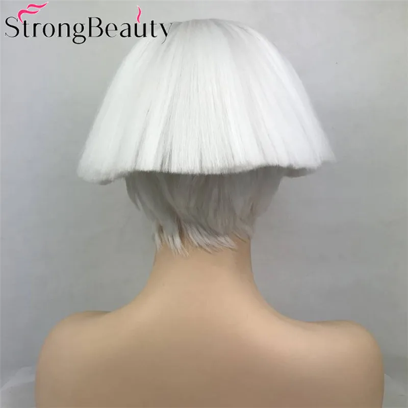 StrongBeauty короткие яки прямые синтетические парики красный/белый/Блонд/черный гриб голова парик термостойкие волосы