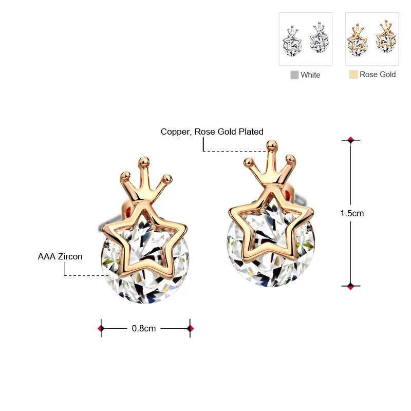 Neoglory AAA циркон Звезда очаровательные серьги гвоздики для женщин розовое золото
