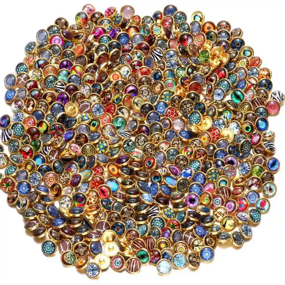 RoyalBeier 12pcs Snap Buttons 12mm Gold Color Charms Jewelry Copper Glass Cabochon Fit Button Earrings Bracelets Pendant | Украшения и