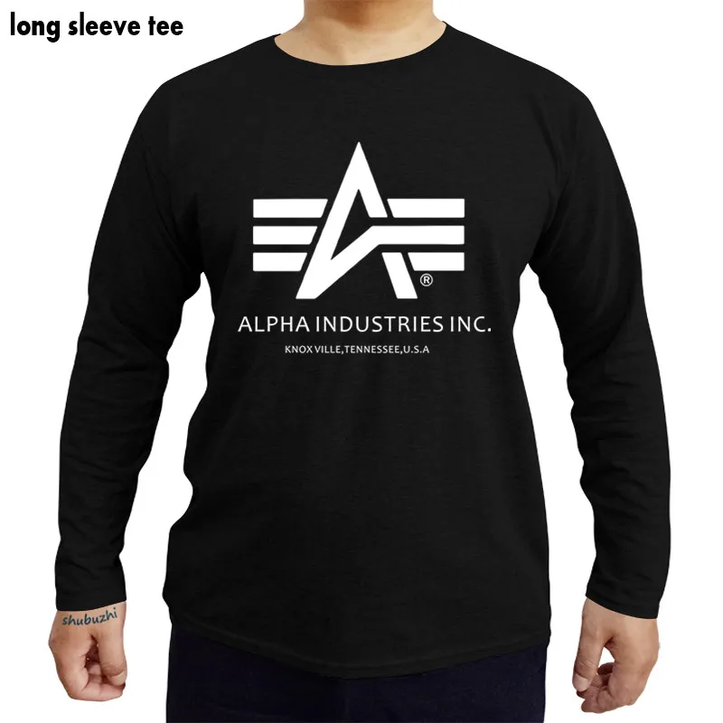 Мужские футболки, модная футболка Alpha Industries, хлопковая футболка с длинными рукавами, стильные футболки shubuzhi - Цвет: black