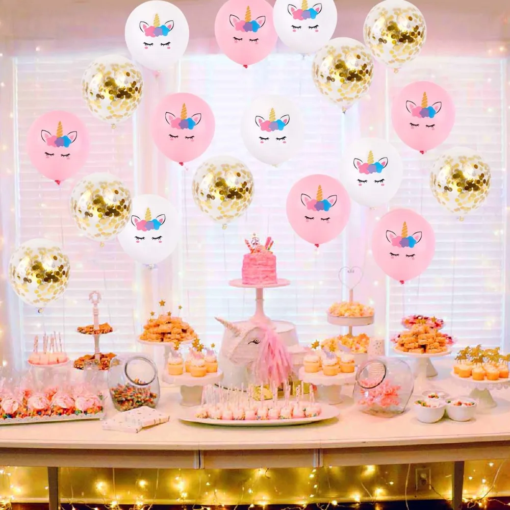 PATIMATE розового золота Единорог вечерние декоры Гелием Латексных Шаров Свадебная