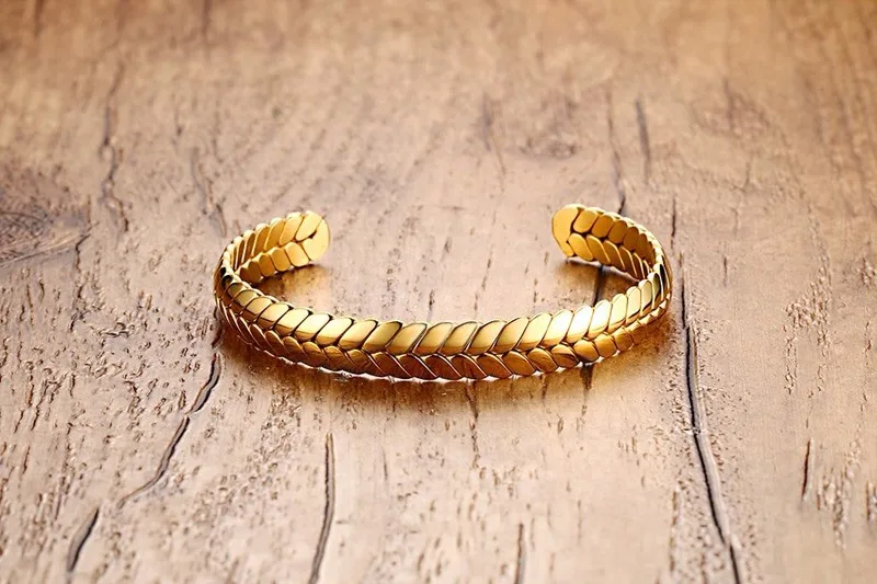 Unique Mens Cuff Bracelets Bangles for Women Stainless Steel Indent Gold Silver Tone pulseira masculina braslet Accessories