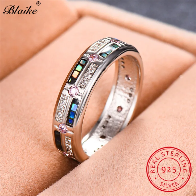 Blaike, настоящее Серебро s925 пробы, кольца для женщин и мужчин, Радужный циркон, камень, Boho Promise, обручальное кольцо, хорошее ювелирное изделие
