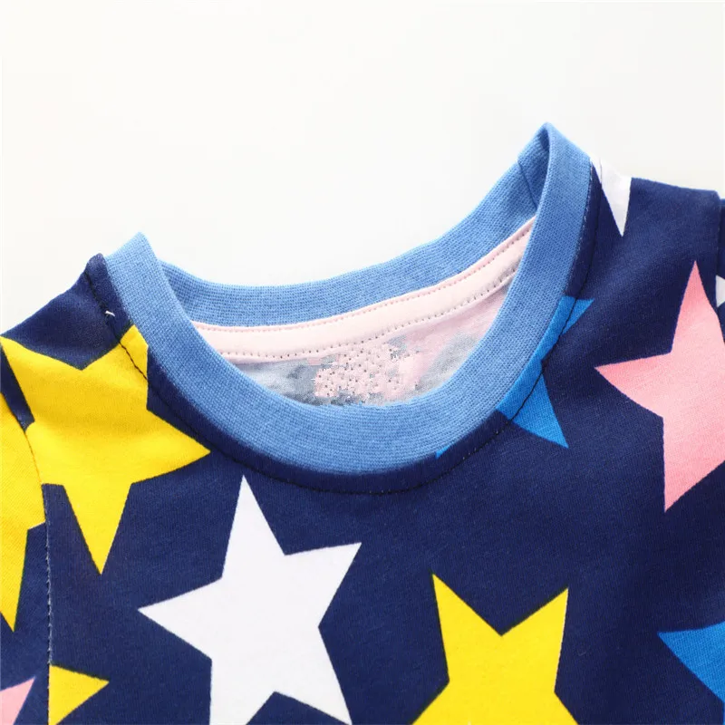 Novelty long sleeve baby girls dress printed colourful Five-pointed stars autumn clothes top quality clothing | Детская одежда и