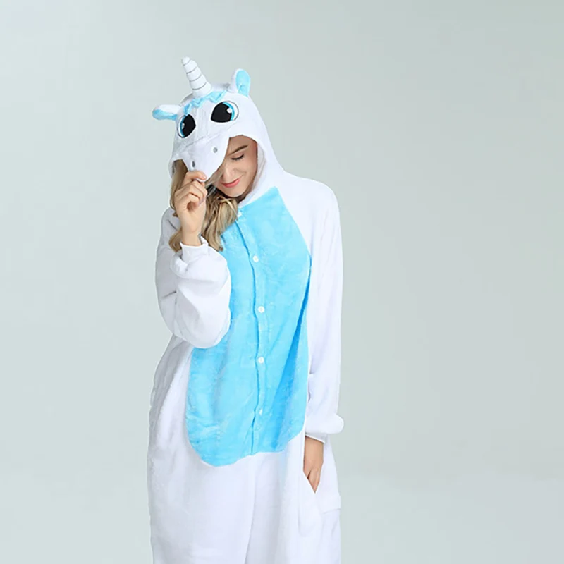 Кигуруми Единорог пижамы для взрослых животных Акула Onesie женщин мужчин пара