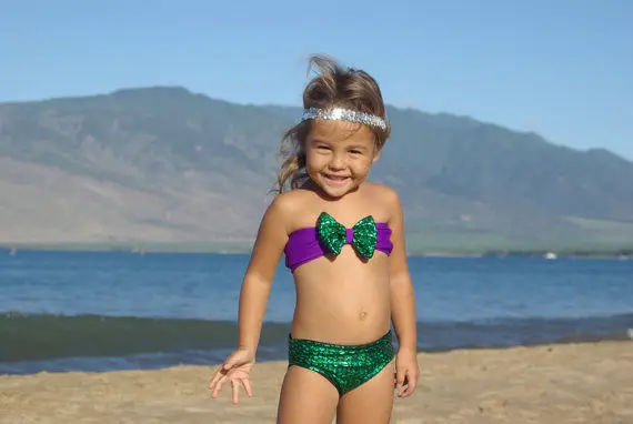 Ребенок Одежда для детей малышей девочек Русалка купальники Топы с бантом штаны