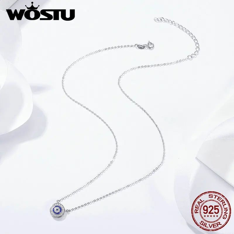 WOSTU, 925 пробы, серебро, счастливый голубой глаз, прозрачный CZ Samsara, подвеска, ожерелье для женщин, роскошные ювелирные изделия из стерлингового серебра DXN165