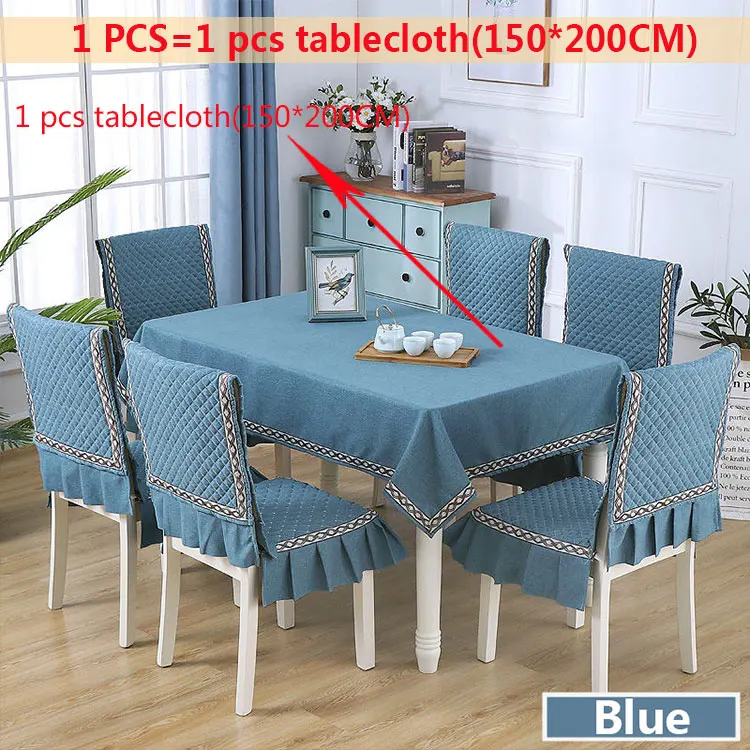 Blue1pcs-150x200cm Простой стиль льняная скатерть противоскользящая крышка стула подушка для столовой Пыленепроницаемая скатерть 130*180/150*200 см крышка стола - Color: Blue1pcs-150x200cm