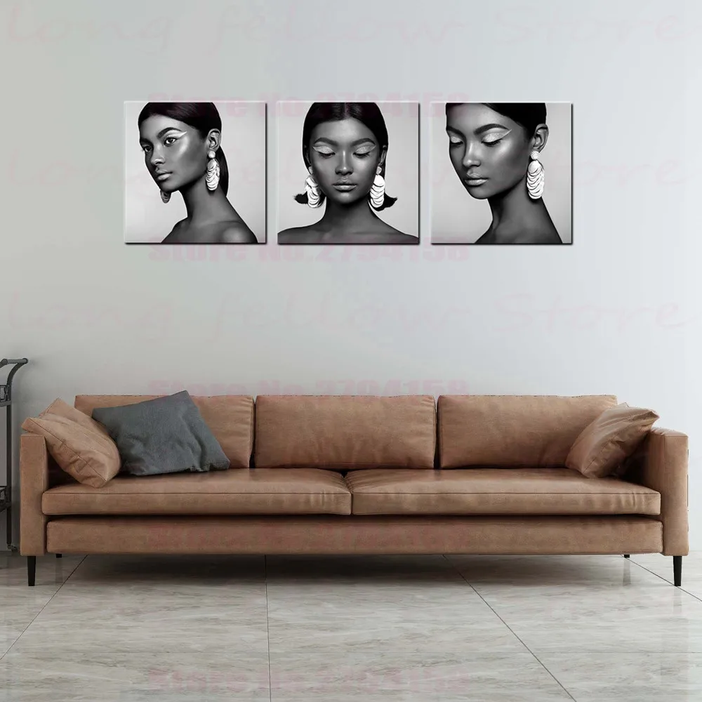 

Canvas Print Fashion Woman Portrait Wall Art Pictures for Dining Room Lobby Office Home Decor Black Girl Artwork Drop Shipping