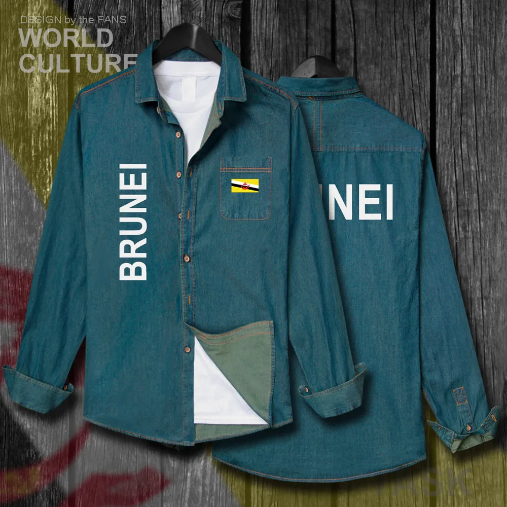 

Nation of Brunei BRN Bruneian Men Flags tops Autumn Cotton Turn-down Collar Jeans Shirt Long Sleeve fashion Cowboy Coat Clothes