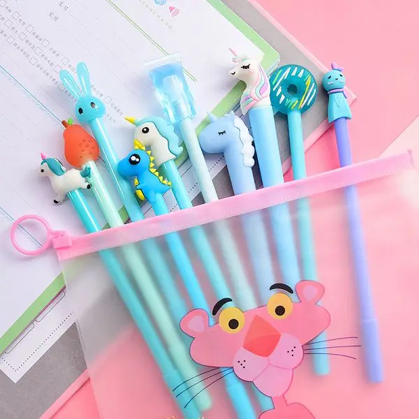 Blue pink panther 10 шт гелевые ручки, Tinta, гелевые Em Caneta, милые ручки для школы, милый единорог, Розовая пантера, корейские Lapiceros, Kawaii Cancelleria - Цвет: Blue pink panther