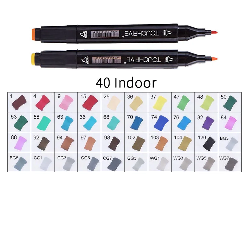 BLACK-40INDOOR TOUCHFIVE 168 цветов художественные Маркеры Набор ручек с двойной головкой ручка для рисования манга маркер для окрашивания выдвижных ящиков поставки Студенческая ручная краска - Цвет: BLACK-40INDOOR