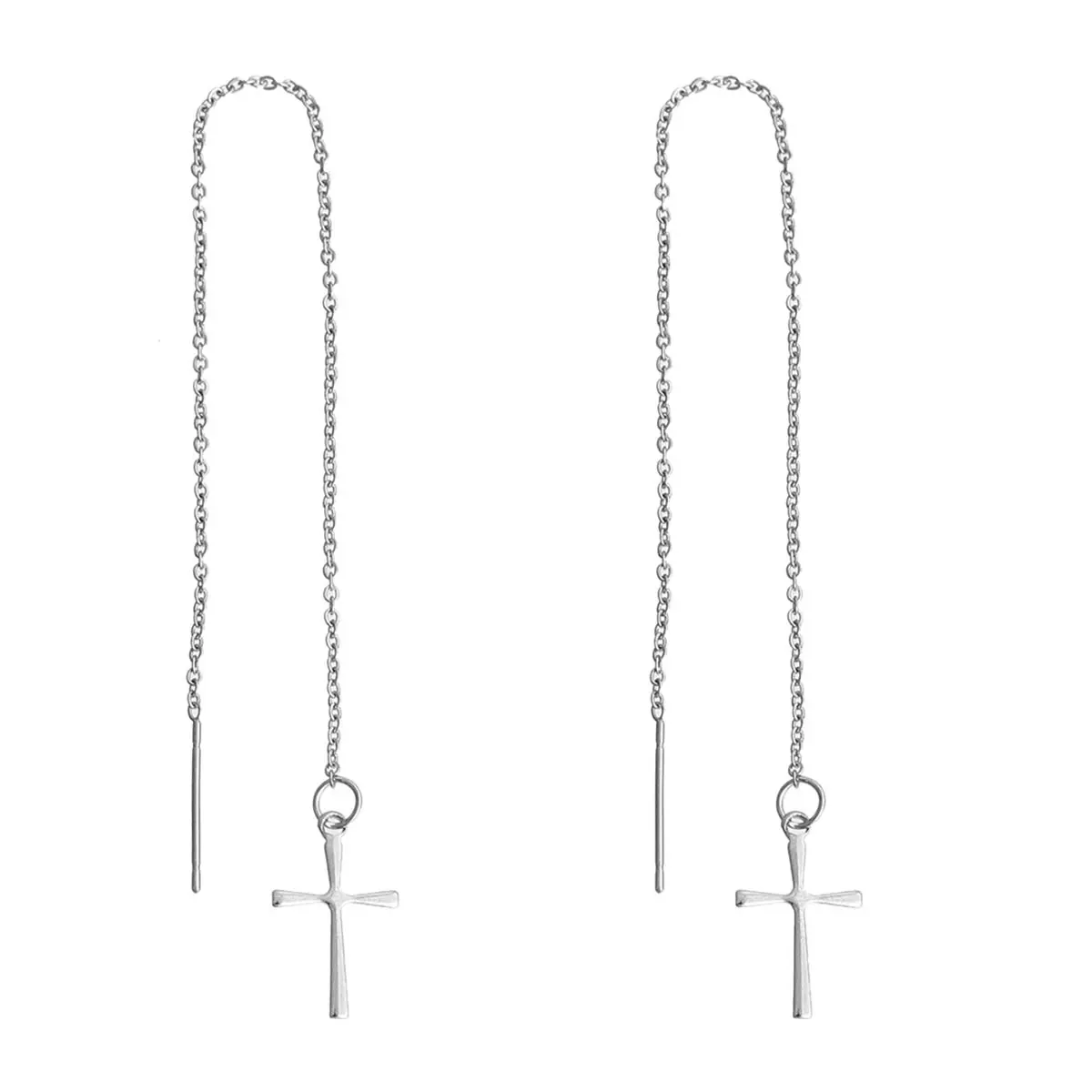 Doreen коробка из нержавеющей стали Ушная нить нитевая серьга Серебряный тон Крест