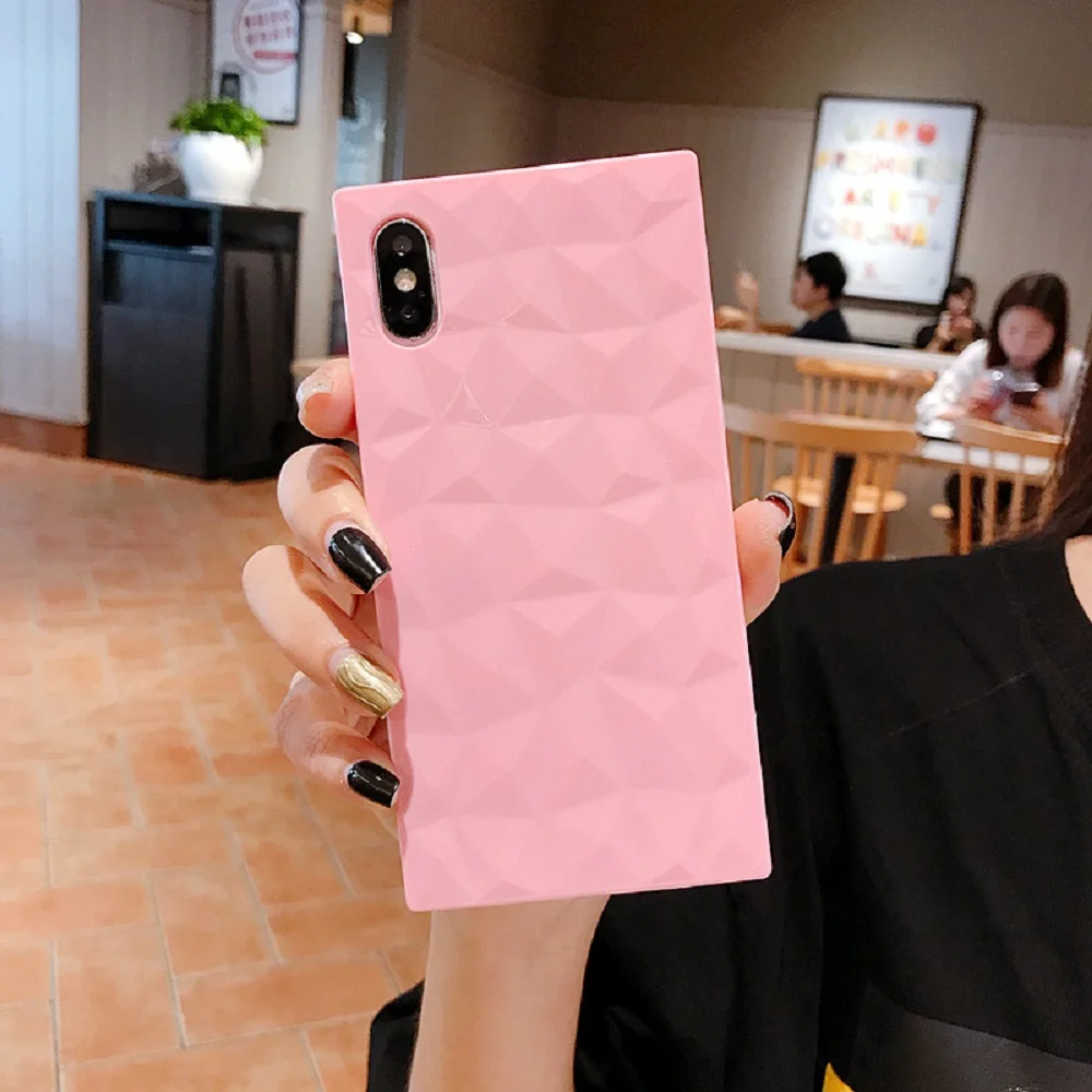Diamond Square Case On For iphone 6 7 8 Plus Soft TPU Back Cover X XS MAX XR Phone | Мобильные телефоны и аксессуары