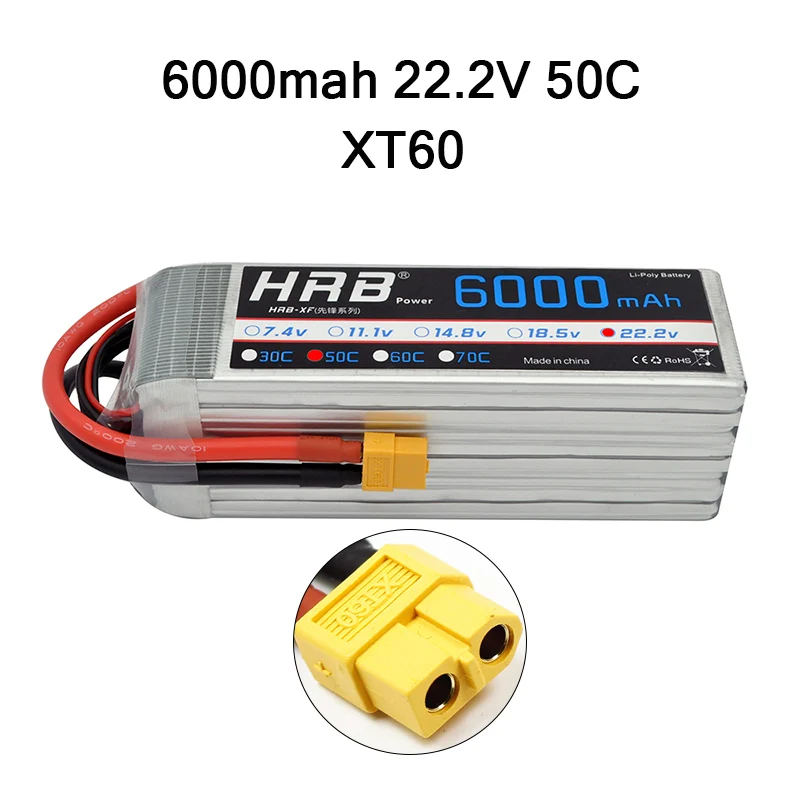 Hrb RC Lipo 1 S 2 S 3 S 4S 5S 3,7 V 7,4 V 11,1 V 14,8 V 18,5 V Батарея 1500 mah 2200 mah 3300 mah 4200 mah 5000 mah 5200 mah 6000 mah 10000 mah - Цвет: 6S 6000mah 50C XT60
