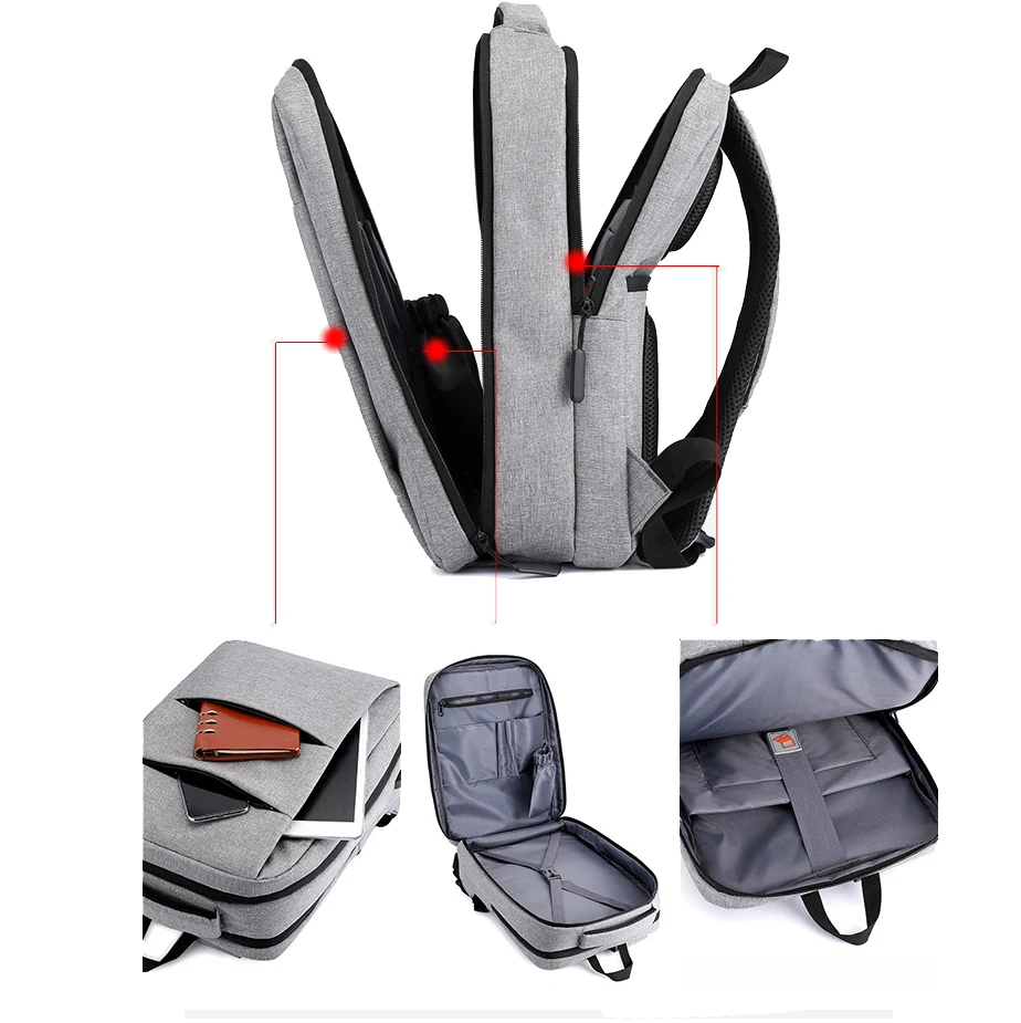 HeloFrn 2019 Fashion Men Backpack For 15.6 Laptop Bagpack USB Charg Large Capacity Male Travel Mochila Gray Black | Багаж и сумки