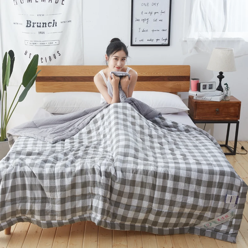 Новое удобное хлопковое летнее одеяло в полоску прохладное тонкое домашний