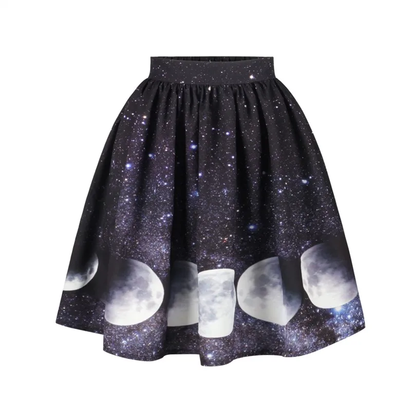 Raisvern Новая женская Тюлевая юбка Harajuku Moon Print Black Faldas с высокой талией Миди длиной до колена Jupe женские юбки - Цвет: as picture